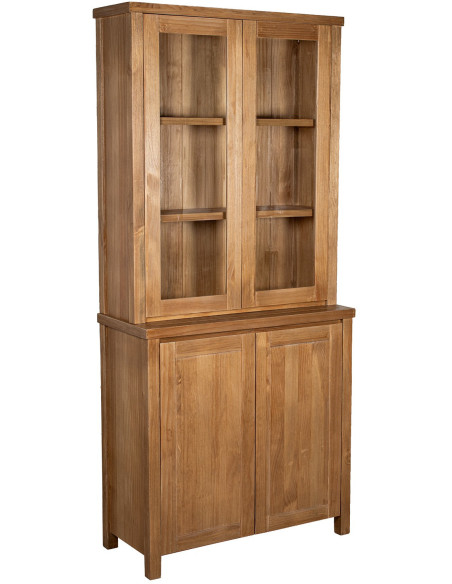 Vaisselier vitrine en pin naturel 4 portes 2 tiroirs Solenya