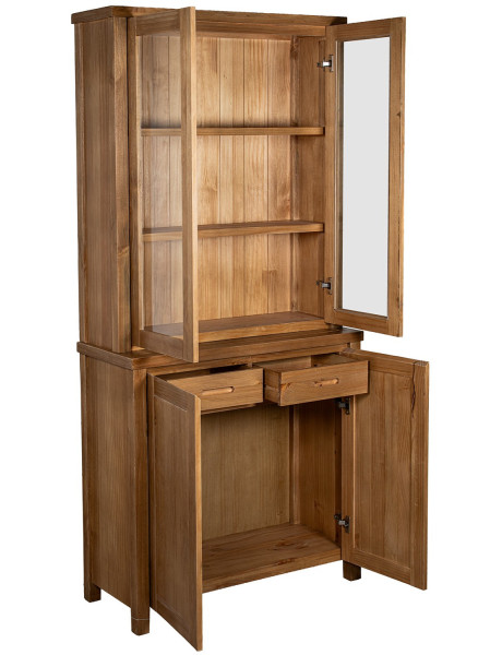 Vaisselier vitrine en pin naturel 4 portes 2 tiroirs Solenya  - 2