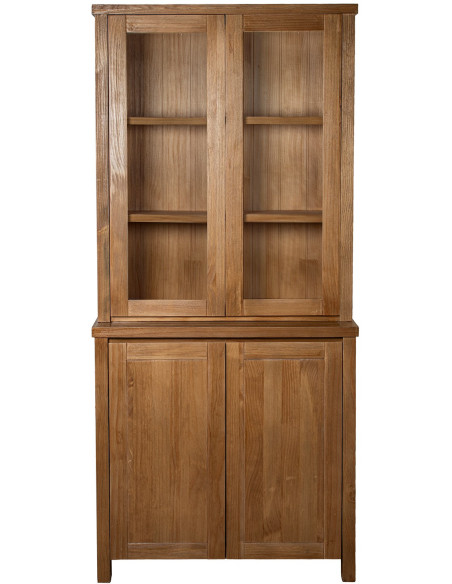 Vaisselier vitrine en pin naturel 4 portes 2 tiroirs Solenya