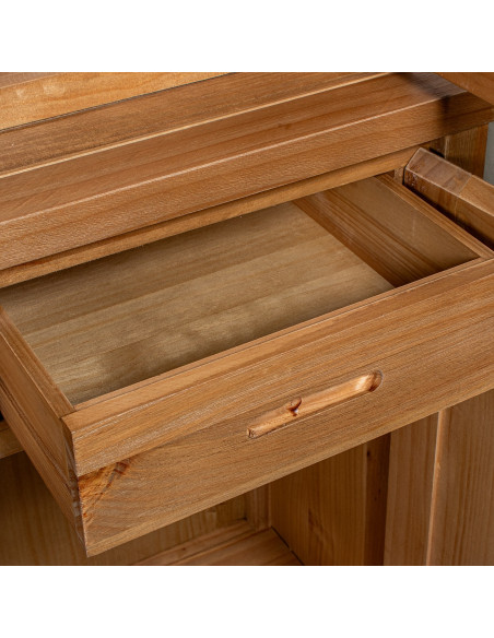 Vaisselier vitrine en pin naturel 4 portes 2 tiroirs Solenya