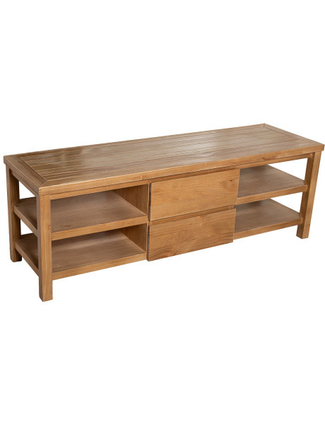Meuble TV en pin naturel 2 tiroirs 150 cm Solenya