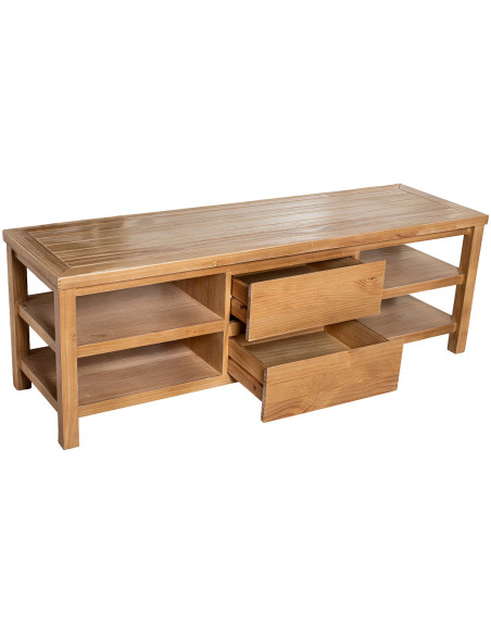 Meuble TV en pin naturel 2 tiroirs 150 cm Solenya