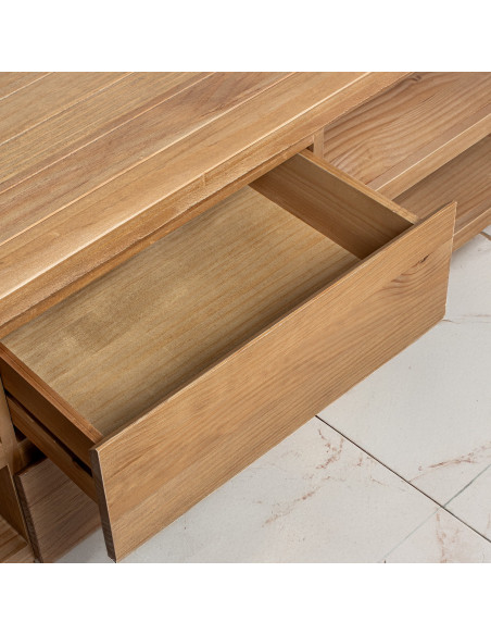 Meuble TV en pin naturel 2 tiroirs 150 cm Solenya