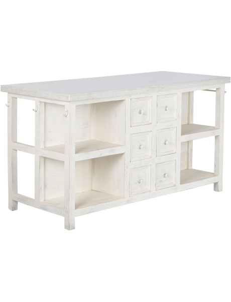 Îlot central cuisine blanc bois et marbre 168x76x92 cm...