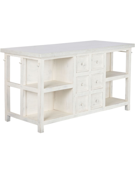 Îlot central cuisine blanc bois et marbre 168x76x92 cm Théora