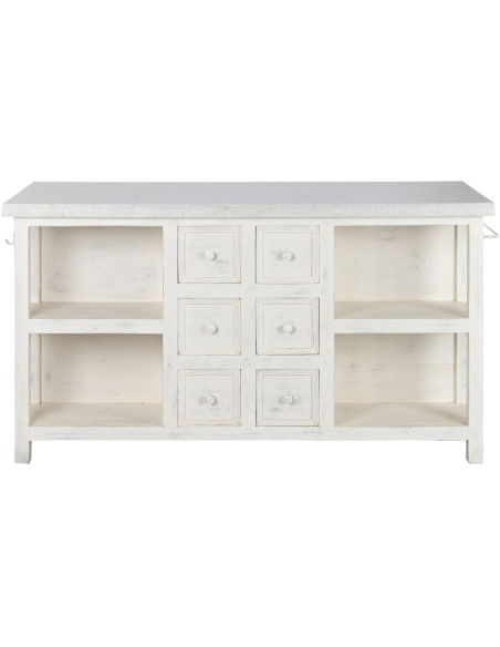 Îlot central cuisine blanc bois et marbre 168x76x92 cm Théora