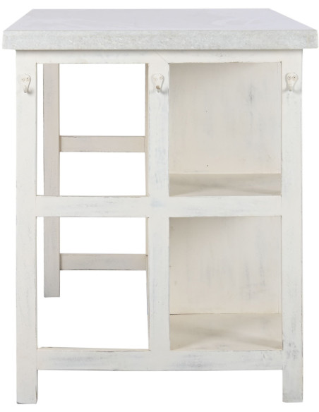 Îlot central cuisine blanc bois et marbre 168x76x92 cm Théora