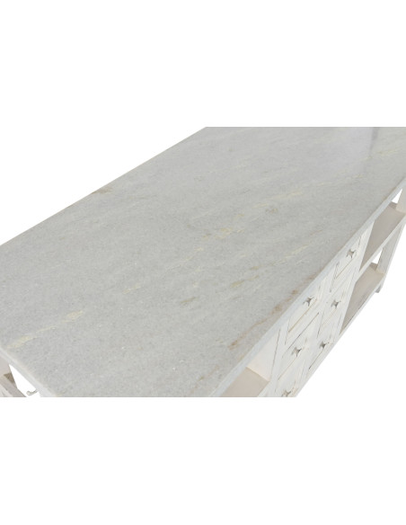 Îlot central cuisine blanc bois et marbre 168x76x92 cm Théora