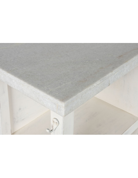 Îlot central cuisine blanc bois et marbre 168x76x92 cm Théora
