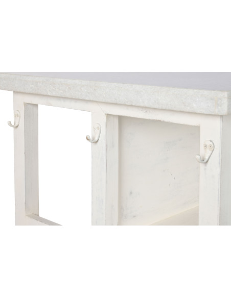 Îlot central cuisine blanc bois et marbre 168x76x92 cm Théora