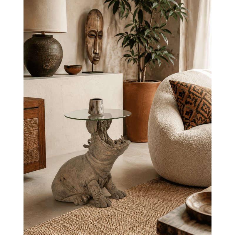 Table d’appoint hippopotame en verre...