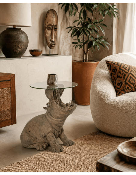 Table d’appoint hippopotame en verre et résine Belvane