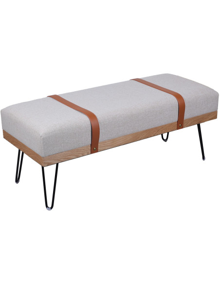 Banquette bout de lit grise bois naturel et métal noir Naévia