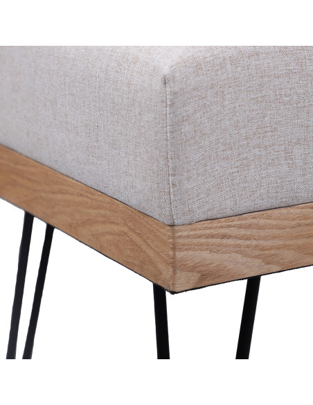 Banquette bout de lit grise bois naturel et métal noir Naévia
