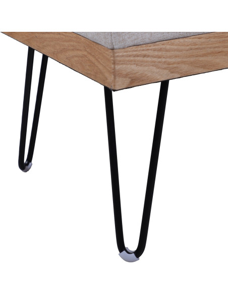 Banquette bout de lit grise bois naturel et métal noir Naévia