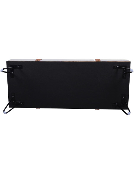 Banquette bout de lit grise bois naturel et métal noir Naévia