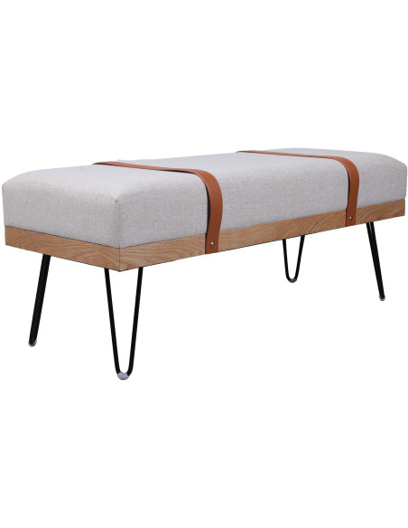 Banquette bout de lit grise bois naturel et métal noir Naévia