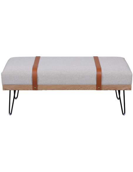 Banquette bout de lit grise bois naturel et métal noir Naévia