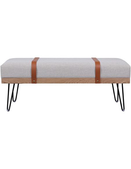 Banquette bout de lit grise bois naturel et métal noir Naévia