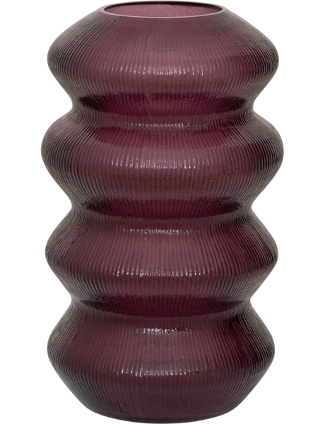 Vase décoratif bordeaux prune en verre recyclé strié 29...