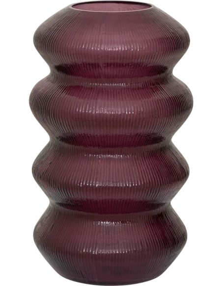Vase décoratif bordeaux prune en verre recyclé strié 29 cm Lily
