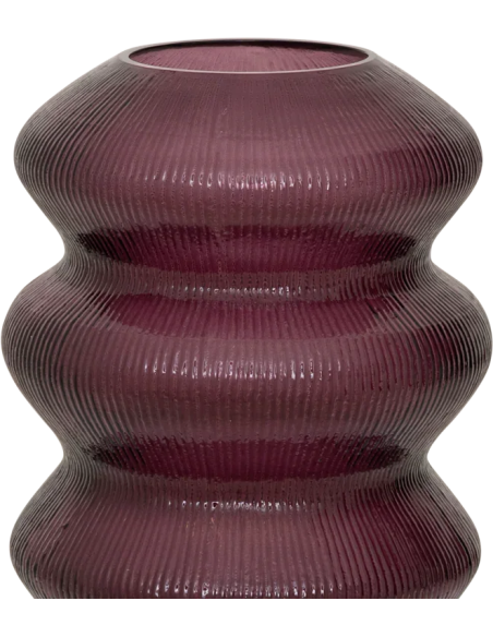 Vase décoratif bordeaux prune en verre recyclé strié 29 cm Lily