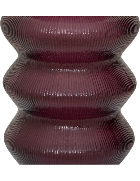Vase décoratif bordeaux prune en verre recyclé strié 29 cm Lily