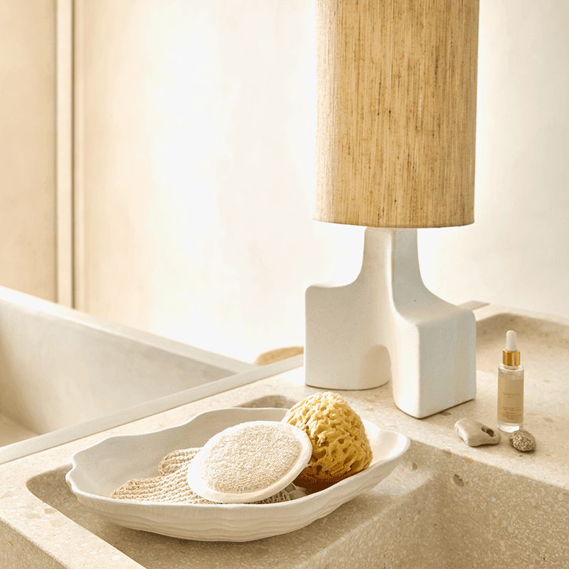 Lampe à poser céramique et soie Hikari