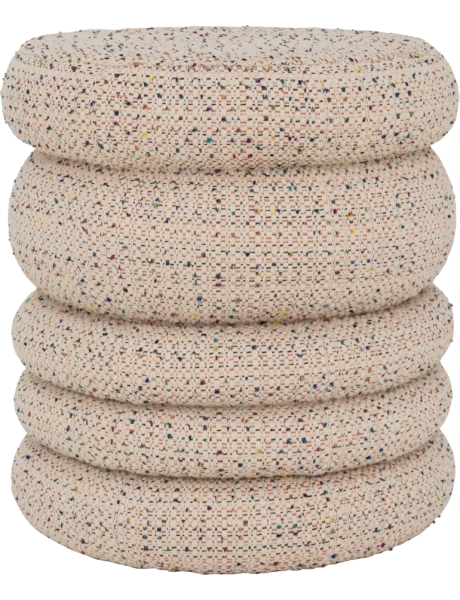 Pouf rond beige en tweed de coton Cinco
