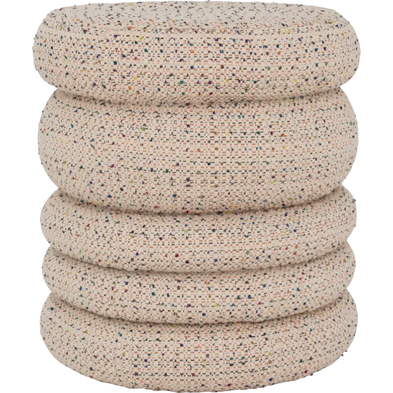 Pouf rond beige en tweed de coton Cinco