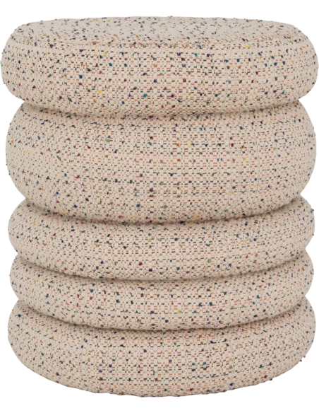 Pouf rond beige en tweed de coton Cinco