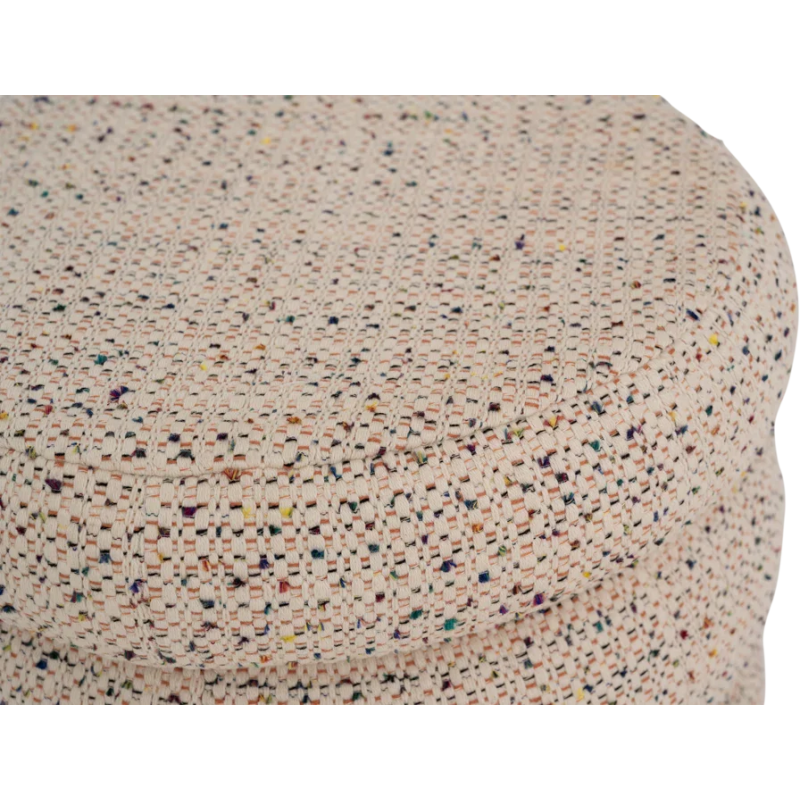 Pouf rond beige en tweed de coton Cinco