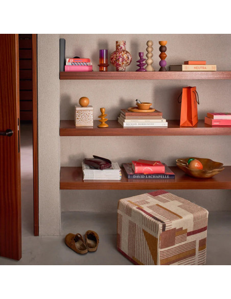 Pouf carré motif géométrique terracotta Lille