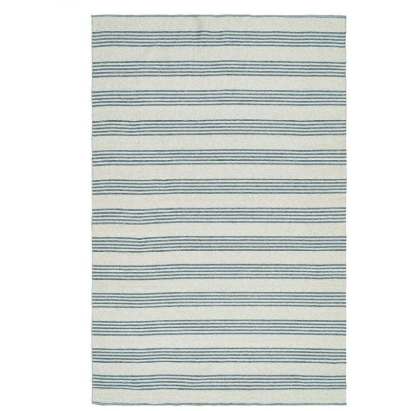 Tapis extérieur rayé bleu écru en...