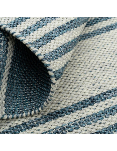 Tapis extérieur rayé bleu écru en polypropylène 200x300 cm Avela