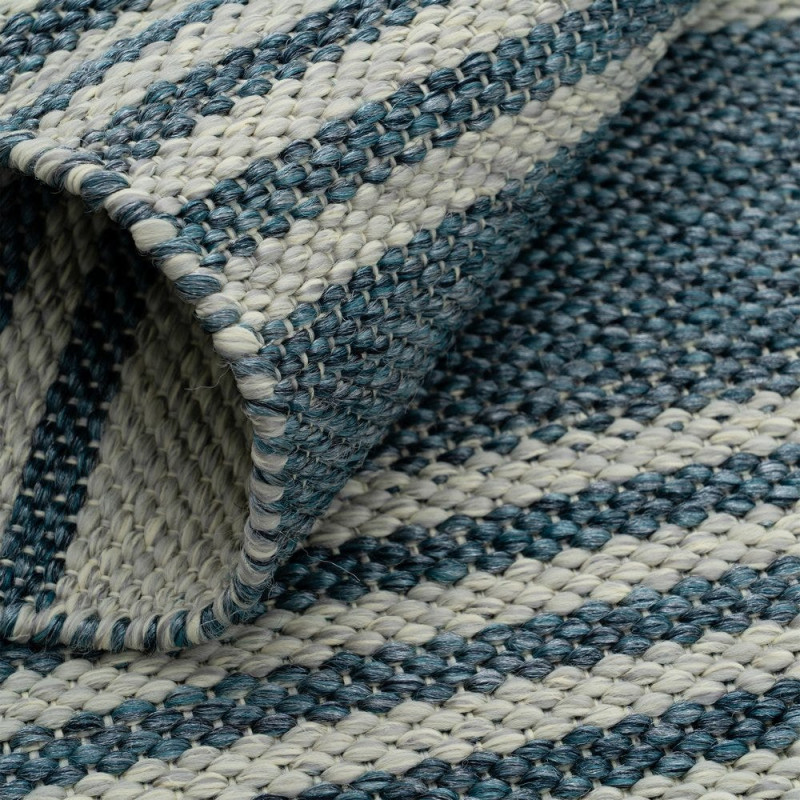 Tapis extérieur rayé bleu écru en...