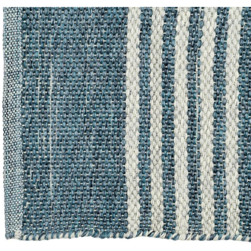 Tapis extérieur rayé bleu écru en...