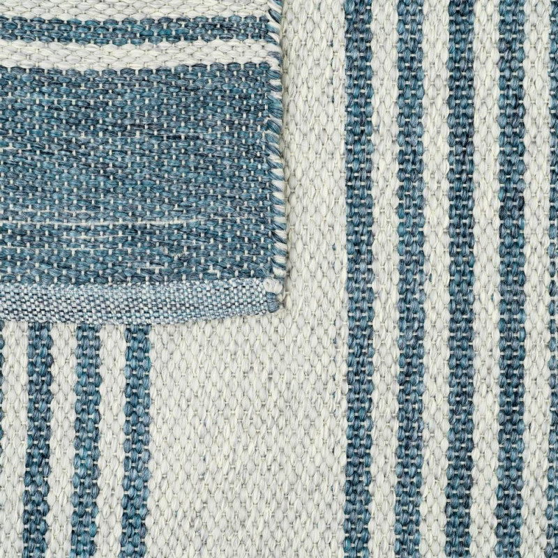 Tapis extérieur rayé bleu écru en...