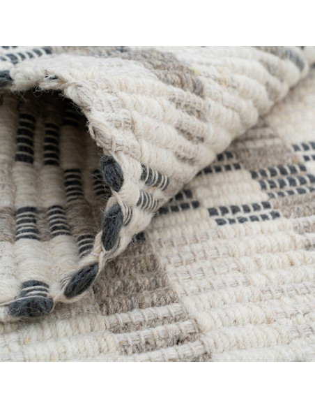 Tapis laine coton écru grège quadrillé 200x300 cm Basilea
