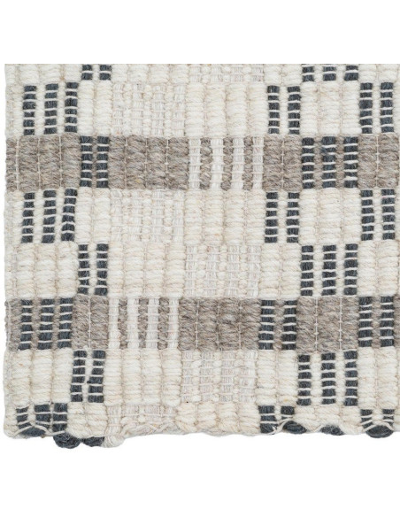 Tapis laine coton écru grège quadrillé 200x300 cm Basilea