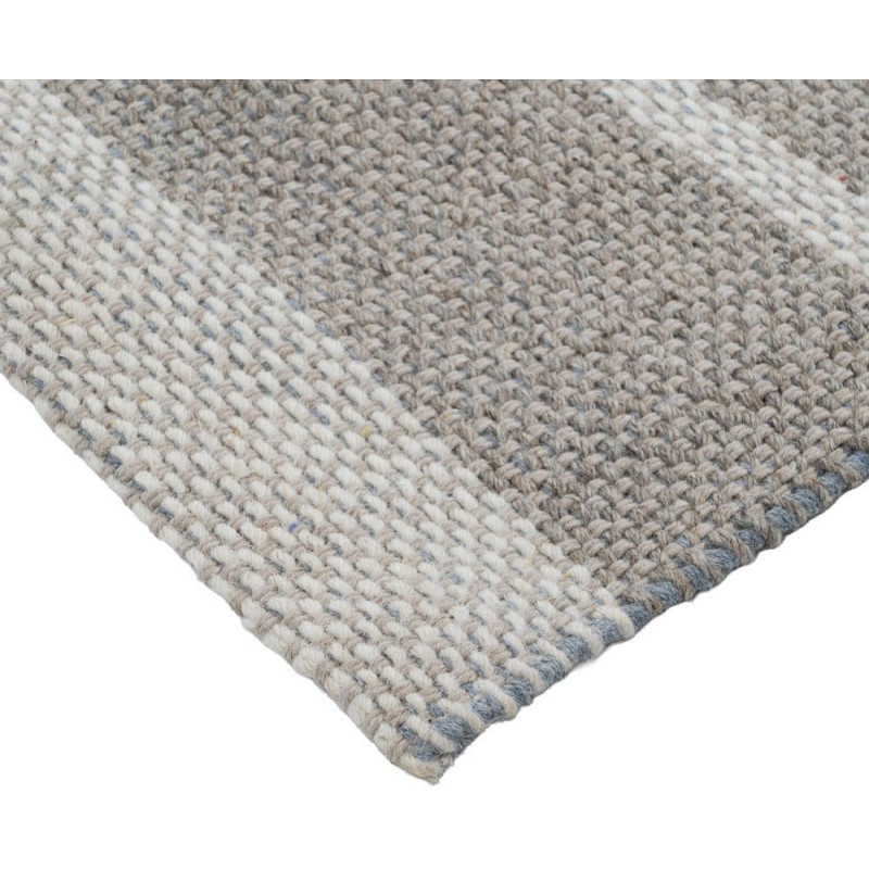 Tapis laine coton rayé gris beige...