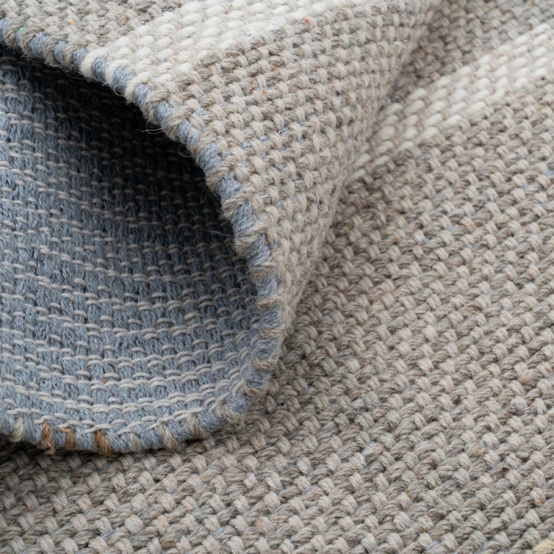 Tapis laine coton rayé gris beige...
