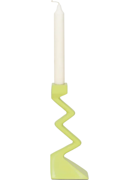 Bougeoir zigzag en aluminium vert olive 21,5 cm Sigsag
