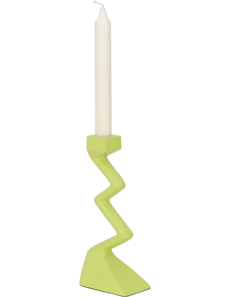 Bougeoir zigzag en aluminium vert olive 21,5 cm Sigsag
