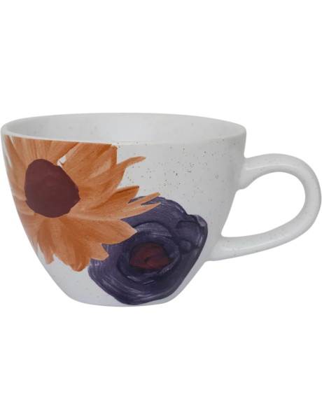 Mug céramique blanc fleuri peint main 8 cm Hanako