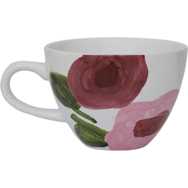 Mug céramique blanc fleuri peint main...