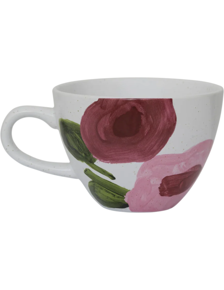 Mug céramique blanc fleuri peint main 8 cm Hanako