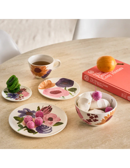 Assiette à dessert céramique blanche fleurie Ø 17 cm Hanako