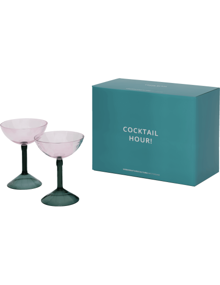Verres coupe cocktail rose et vert borosilicate Ø11x15 cm lot de 2 Cocktail Hour !