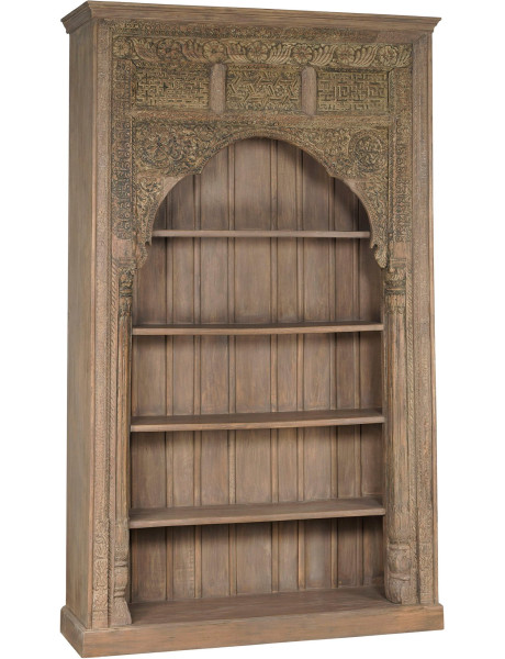 Bibliothèque en teck sculpté avec arche 168x56x272 cm Kavira